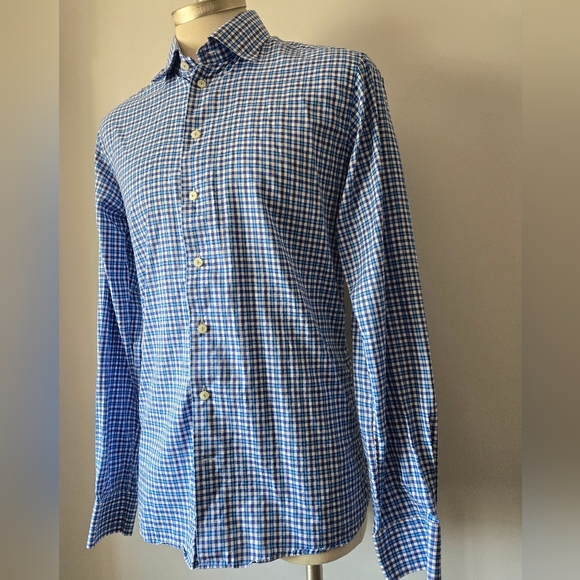 ETON Blue and White Checkered Slim Fit Men's Button Up Shirt. Size 43/17 - Picture 2 of 10
